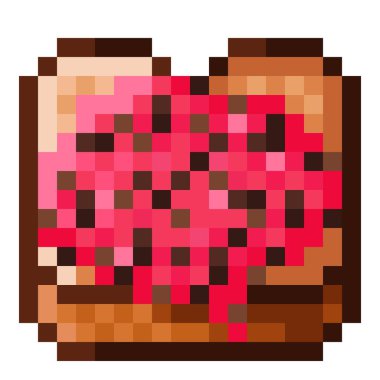 Çikolata ve çilekli reçelli tost pikseli. Vektör illüstrasyonu.