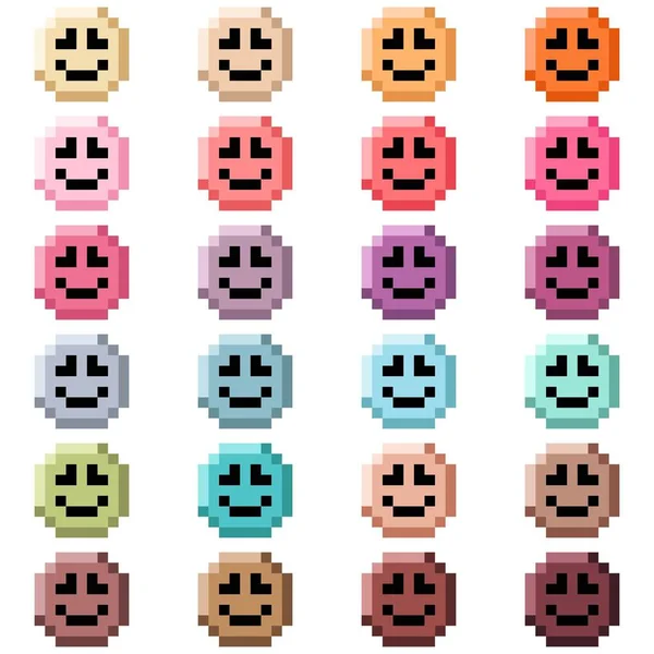 Face Circle Happy Sweet Color Set Pixel Art Vector Illustration — Vector de stock