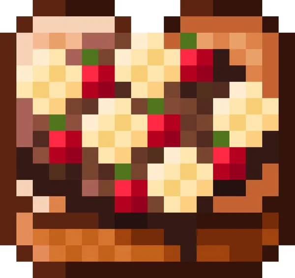 Strawberry Sliced Banana Chocolate Jam Toast Pixel Art Vector Illustration — Stock Vector