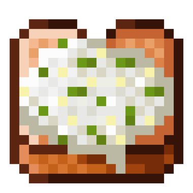 Soğan ve ekşi krema reçeli tost ve muz pikseli. Vektör illüstrasyonu.