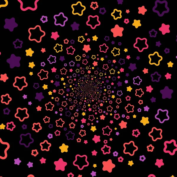 Colorido Muchas Estrellas Giran Túnel Negro Para Colocar Contenido Ilustración — Vector de stock