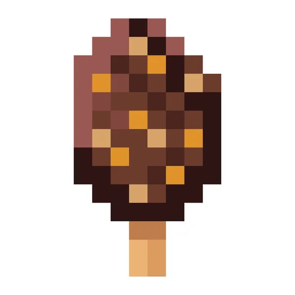 Ice Cream Sticks Pixel Art Ice Cream Popsicle Coated Chocolate — Image vectorielle