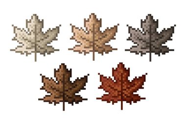 Maple leaf pixel art. Vector illustration.