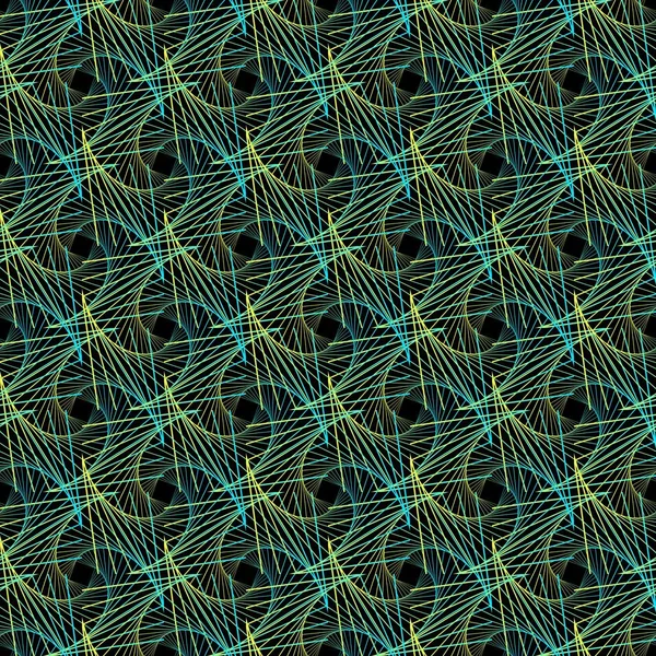 Espirograma Abstrato Amarelo Azul Torcido Wireframe Padrão Étnico Fundo Preto —  Vetores de Stock