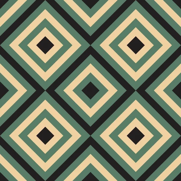 Black Green Cream Abstract Line Geometric Diagonal Square Seamless Pattern — стоковый вектор