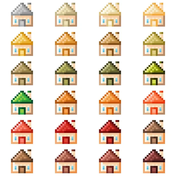 Natural Color Roof House Pixel Art Set Vector Illustration — Image vectorielle