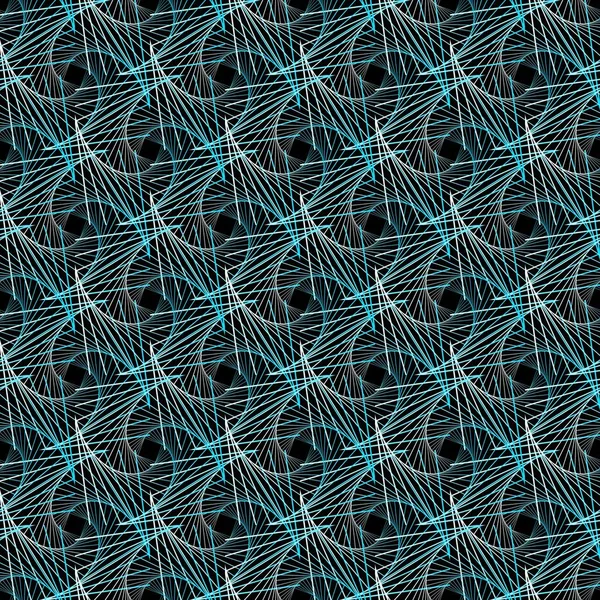 Abstract White Blue Spirograph Twisted Wireframe Ethnic Pattern Black Background — стоковый вектор