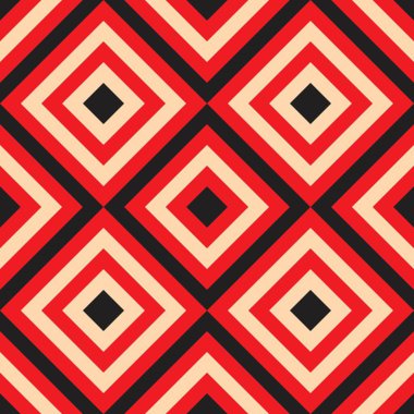 Black and red, cream abstract line geometric diagonal square seamless pattern background. Vector illustration.