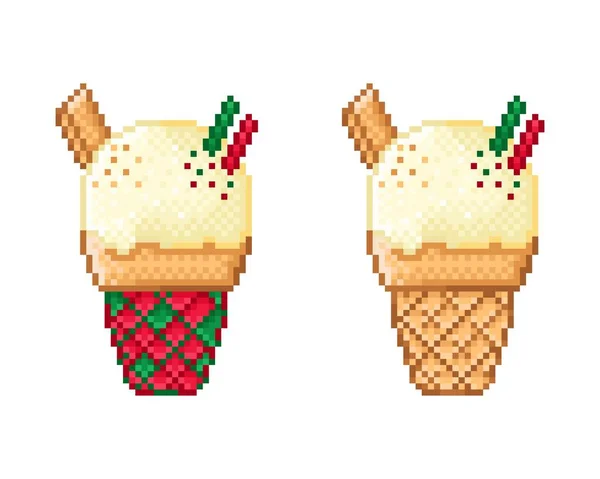 Vanilla Christmas Style Ice Cream Pixel Art Vector Illustration —  Vetores de Stock