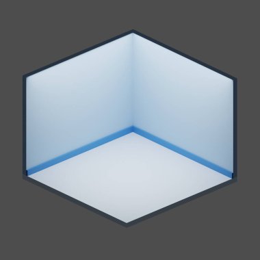 Mavi boş oda Isometric düşük polimerli 3D görüntüleme.