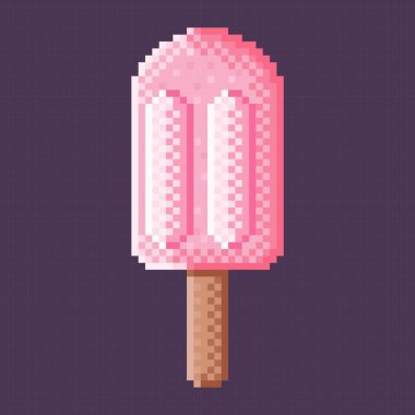 Strawberry ice cream stick pixel art. Vector illustration.