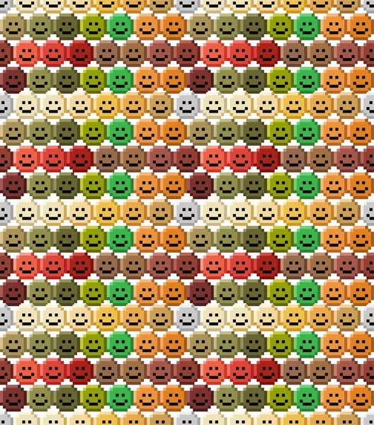 Face Circle Happy Nature Color Seamless Pattern Pixel Art Vector — Stok Vektör