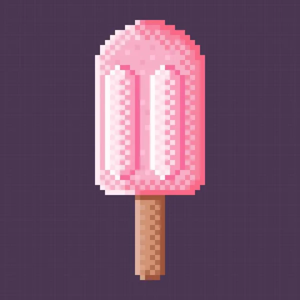 Strawberry Ice Cream Stick Pixel Art Vector Illustration — Stock Vector