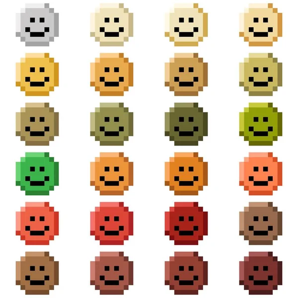 Face Circle Happy Nature Color Set Pixel Art Vector Illustration — Stok Vektör