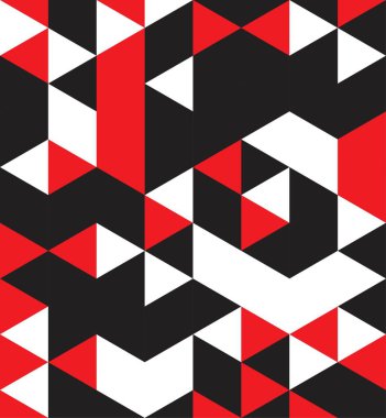 Siyah, kırmızı ve beyaz soyut küpler veya üçgen arka plan. Vektör illüstrasyonu.