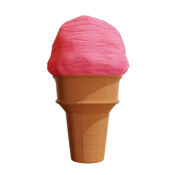 Strawberry Ice Cream Cone Rendering — Stock Photo, Image