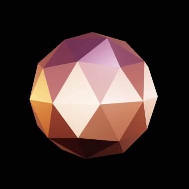Brown and purple geometric ore, low poly. 3d rendering. Decorative ball.