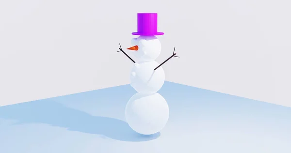 Sneeuwman Illustratie Kerst Kerstdag Een Glimlachende Sneeuwpop Tegen Destructie — Stockfoto