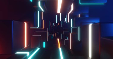 Sci-Fi room, futuristic neon Electric. Green Blue Glowing. Sci-fi room picture. 3D rendering.