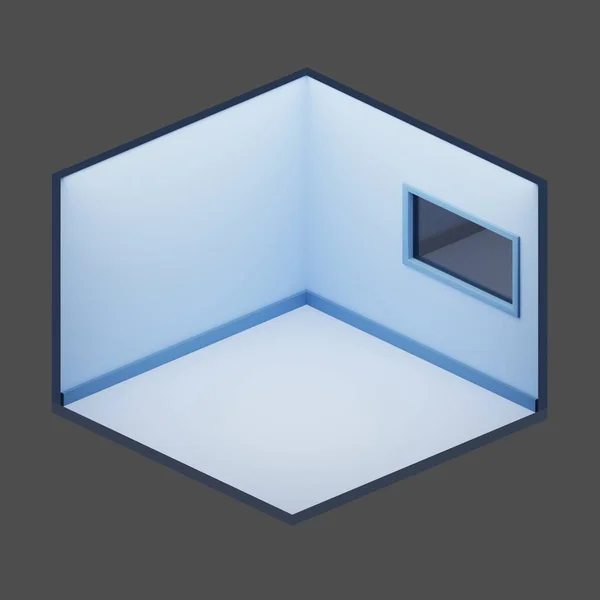 Chambre Vide Bleue Isometric Faible Rendu Poly — Photo