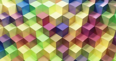 Soyut arkaplan. Küp Panoramik Arkaplan. Renkli Grafik Tasarımı. 3D görüntüleme. Çok renkli küpler.