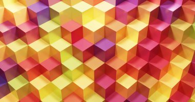 Soyut arkaplan. Küp Panoramik Arkaplan. Renkli Grafik Tasarımı. 3D görüntüleme. Çok renkli küpler.