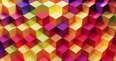 Soyut arkaplan. Küp Panoramik Arkaplan. Renkli Grafik Tasarımı. 3D görüntüleme. Çok renkli küpler.