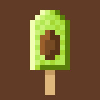 Avokado dondurma çubuğu piksel sanatı. Vektör illüstrasyonu.