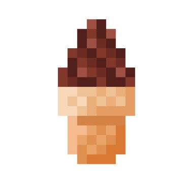 Çikolatalı dondurma külah pikseli sanat. Vektör illüstrasyonu.