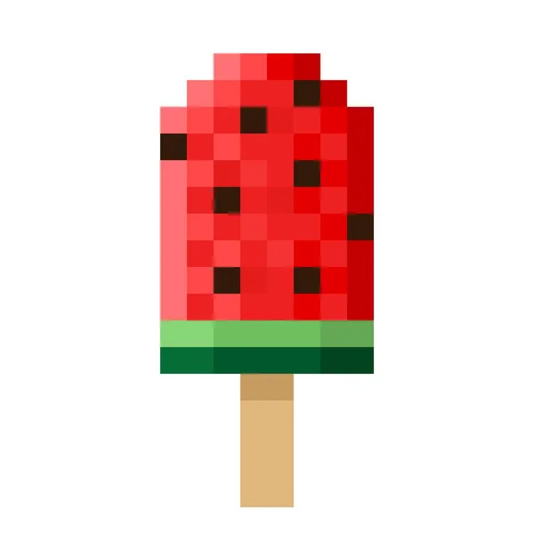 Watermelon Ice Cream Stick Pixel Art Vector Illustration — Stock Vector