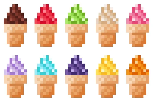 冰淇淋锥形像素艺术套件 矢量说明 — 图库矢量图片