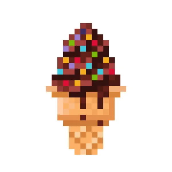 Čokoládová Zmrzlina Kužel Posypaná Cukernými Vločkami Pixel Art Vektorová Ilustrace — Stockový vektor