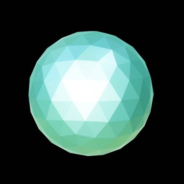 Yeşil ve mavi geometrik cevher, düşük polimerli. 3D görüntüleme. Dekoratif top.