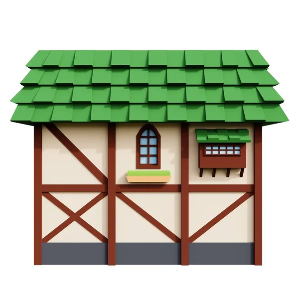 Середньовічний Зелений Дах Поверховий Будинок Рендеринга Ілюстрація Будівлі Фентезі Архітектурою — стокове фото