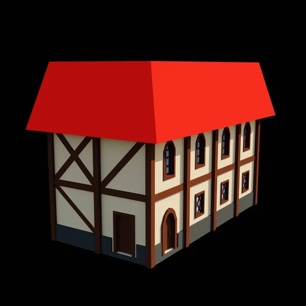 Medieval Red Roof Floor House Rendering Fantasy Building Illustration Perspective — Stock Photo, Image