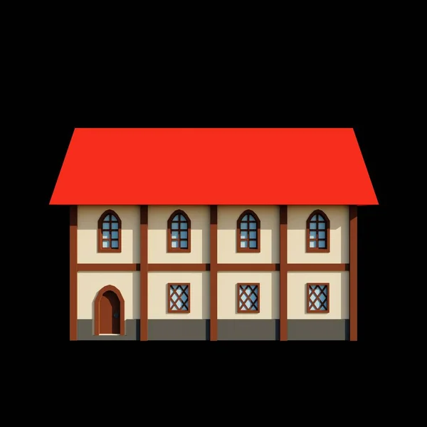 Middeleeuws Rood Dak Verdiepingen Huis Rendering Fantasiegebouw Illustratie Voorste Architectuur — Stockfoto