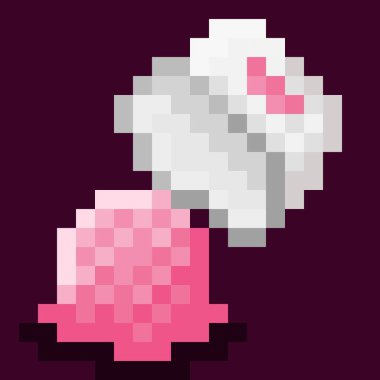 Çilekli dondurma fincanı piksele dökülmüş. Vektör illüstrasyonu.