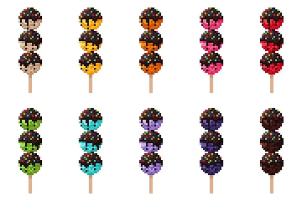 Helado Albóndigas Recubierto Chocolate Espolvoreado Con Copos Azúcar Pixel Art — Vector de stock