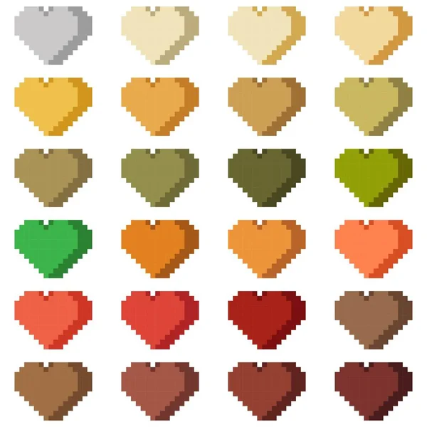Heart Pixel Art Set Vector Illustration Valentine Day Colorful Nature — Stok Vektör