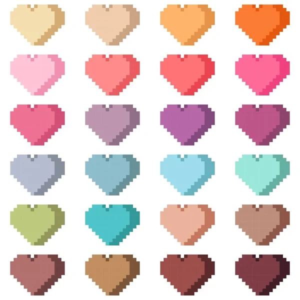 Heart Pixel Art Set Vector Illustration Valentine Day Colorful Sweet — Vettoriale Stock