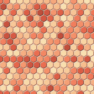 Turuncu ve kahverengi altıgen dokular. Örnek arka plan. 3D görüntüleme. Altıgen tuğla duvar.