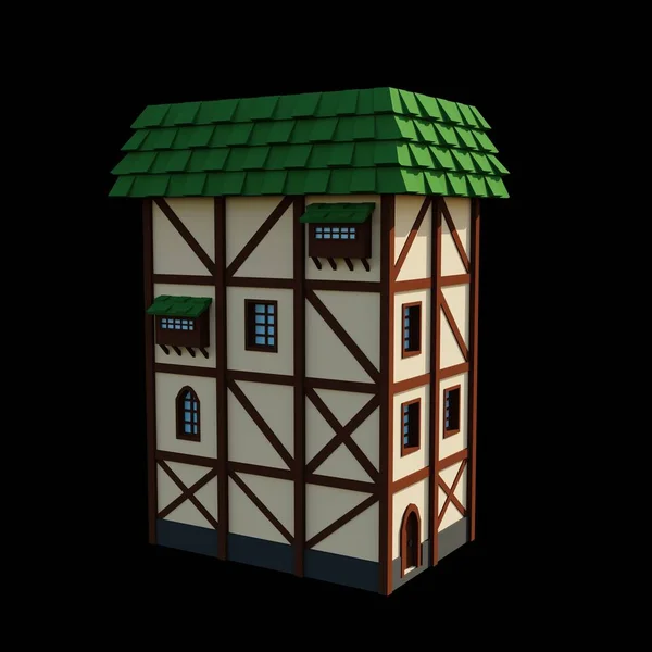 Средневековая Зеленая Крыша Этажного Дома Рендеринга Иллюстрация Здания Фантазии Перспектива — стоковое фото