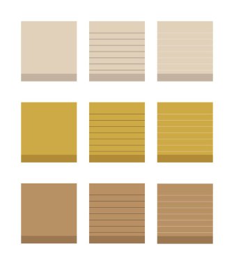 Brown square paper reminders 3d set. Vector illustration.