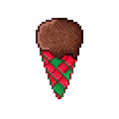 Çikolatalı Noel tarzı dondurma pikseli. Vektör illüstrasyonu.