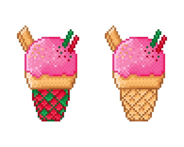 Strawberry Christmas Style Ice Cream Pixel Art Vector Illustration — Vetor de Stock