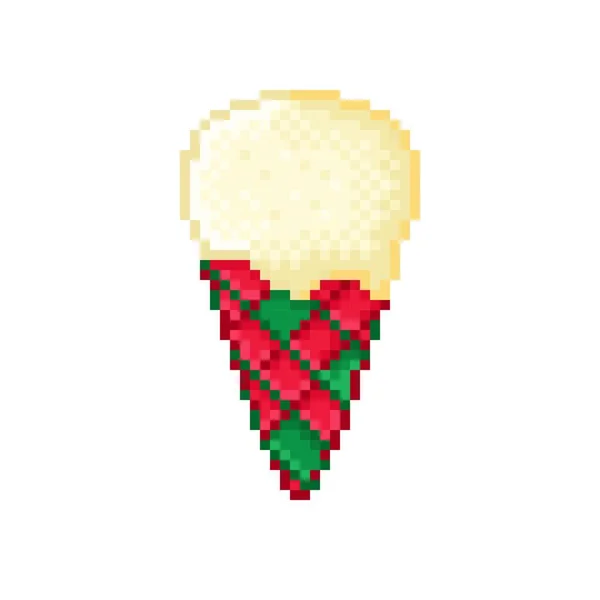 Crème Glacée Noël Style Vanille Pixel Art Illustration Vectorielle — Image vectorielle