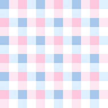 Mavi, pembe ve beyaz ekose desensiz arka plan. Vektör illüstrasyonu.