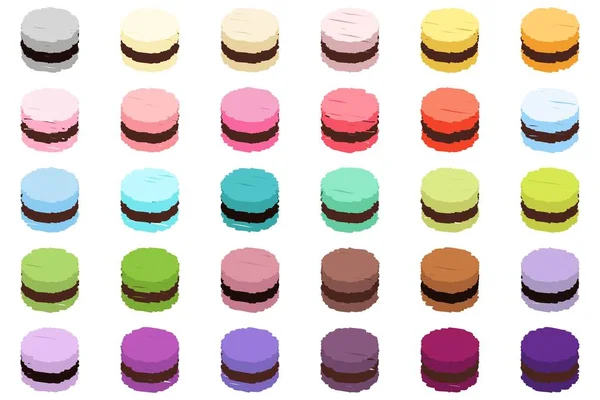 Handgetekende Macarons Kleurrijk Krijt Witte Achtergrond — Stockvector