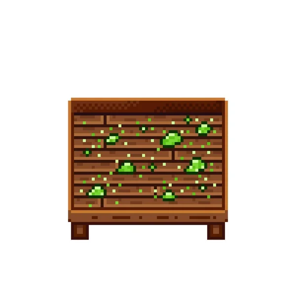 Sztuka Pikseli Sklepu Warzywnego Kapusta Drewnianej Skrzyni — Wektor stockowy