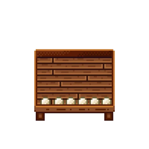 Vegetable Shop Pixel Art Houby Dřevěné Bedně — Stockový vektor